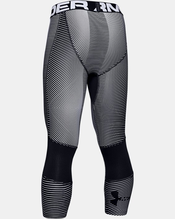 Under Armour HeatGear Junior Boy's 3/4 Printed Leggings Black/Grey Youth's XL 